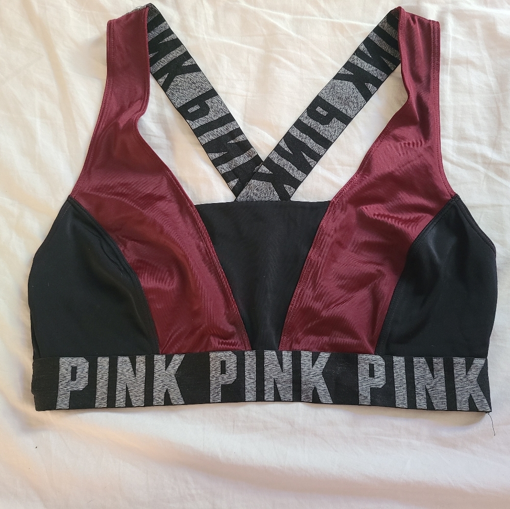 PINK Victoria's Secret Burgundy and Black Sports Bra